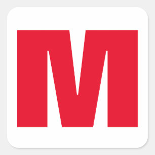 Modern minimalistisches Monogramm Weiß Rot Quadratischer Aufkleber