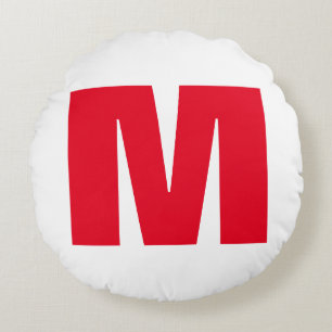 Modern minimalistisches Monogramm Weiß Rot Rundes Kissen