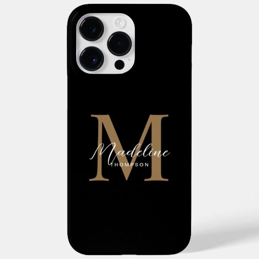 Modern Minimalistisches Script Black Gold Monogram Case-Mate iPhone Hülle (Rückseite)