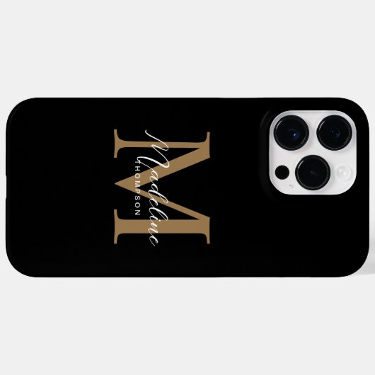 Modern Minimalistisches Script Black Gold Monogram Case-Mate iPhone Hülle (Rückseite (Horizontal))
