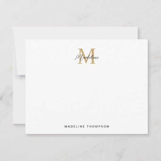 Modern Minimalistisches Script Black Gold Monogram Mitteilungskarte (Vorderseite)