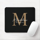 Modern Minimalistisches Script Black Gold Monogram Mousepad (Mit Mouse)