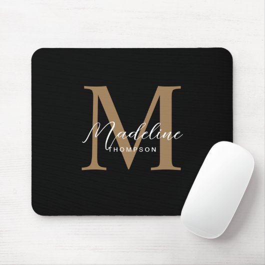 Modern Minimalistisches Script Black Gold Monogram Mousepad (Mit Mouse)
