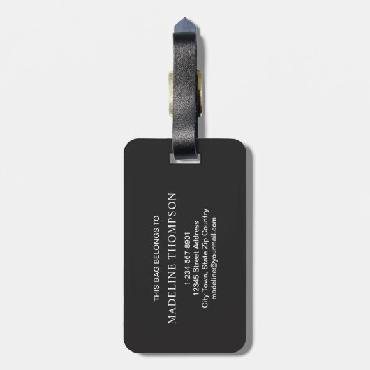 Modern Minimalistisches Script Black Monogram Gepäckanhänger (Rückseite vertikal)