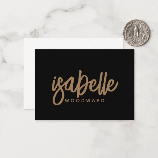 Modern Minimalistisches Script Monogram Gold Black Mitteilungskarte (Vorderseite/Rückseite Beispiel)