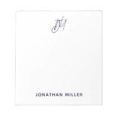 Modern Minimalistisches Script Monogram White Notizblock (Vorderseite)