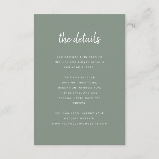 Modern Minimalistisches Script-Sage Green | Detail Begleitkarte (Vorderseite)