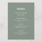 Modern Minimalistisches Script-Sage Green | Hochze Menükarte (Vorderseite)