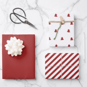 Modern Minimalistisches Weihnachtsrot Geschenkpapier Set