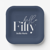 Modern minimalmarineblau einfach 50. Geburtstag Pappteller (Vorderseite)