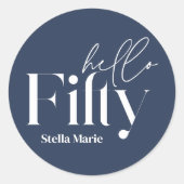 Modern minimalmarineblau einfach 50. Geburtstag Runder Aufkleber (Vorderseite)