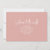 Modern minimalrosa Foto gebären Ankündigung (Rückseite)