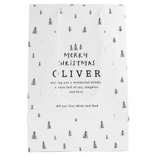 modern minimalschwarz-weiß Frohe Weihnachten Mittlere Geschenktüte (Rückseite)