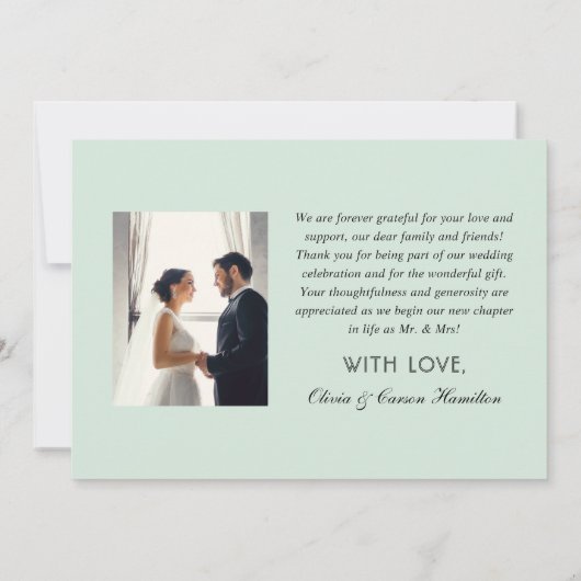 Modern Mint Black Script Wedding Monogram Foto Dankeskarte (Rückseite)