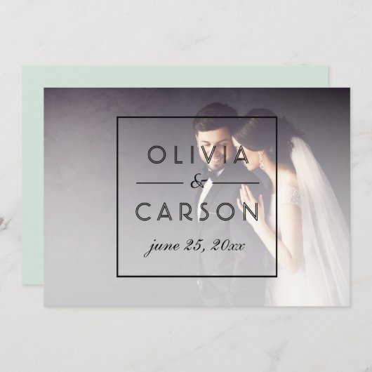 Modern Mint Black Script Wedding Monogram Foto Dankeskarte (Vorne/Hinten)