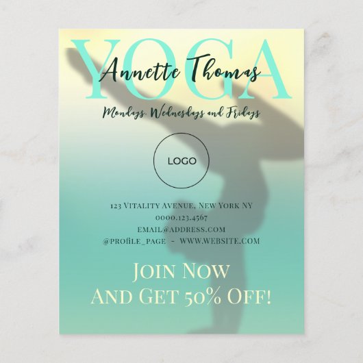 Modern mint gradient yoga position flyer (Hinten)