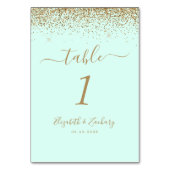 Modern Mint Green Gold Glitter Edge Wedding Tischnummer (Vorderseite)