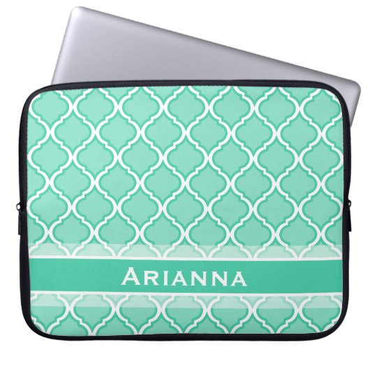 Modern Mint Green marokkanischen Trellis Laptopschutzhülle (Vorderseite)