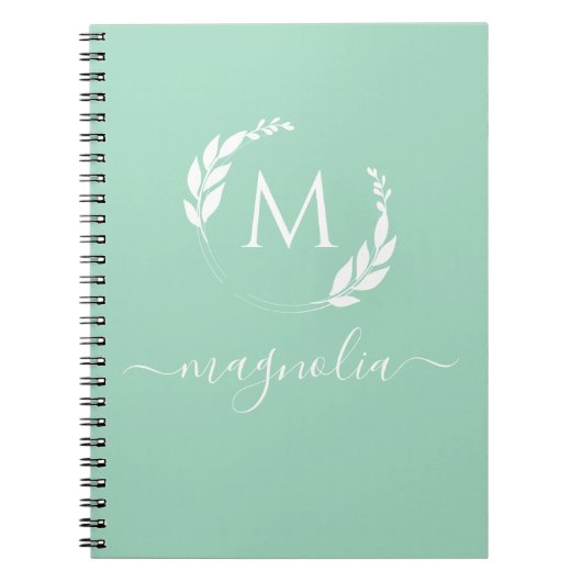 Modern Mint Green Monogram Name Initial Notebook Notizblock (Vorderseite)