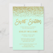Modern Mint Imitats Gold Glitzer Sweet 16 Geburtst Einladung (Vorderseite)