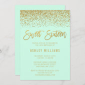 Modern Mint Imitats Gold Glitzer Sweet 16 Geburtst Einladung (Vorne/Hinten)