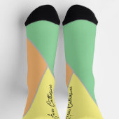 Modern Mint & Peach Pastel Color Block Custom Name Socken (Oben)