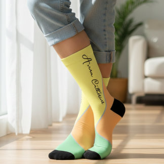 Modern Mint & Peach Pastel Color Block Custom Name Socken