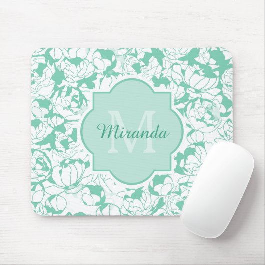 Modern Minze grüne Blütencreme mit Namen Mousepad (Mit Mouse)