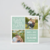 Modern Minze & White Save the Date Foto Cards Einladung (Stehend Vorderseite)