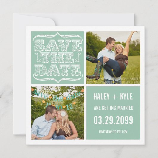 Modern Minze & White Save the Date Foto Cards Einladung (Vorderseite)