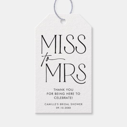 Modern Miss an Mrs. Brautparty Geschenkanhänger (Vorderseite)