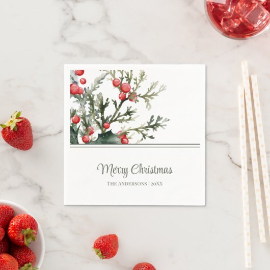 Modern Mistletoe Frohe Weihnachten Serviette (Beispiel)