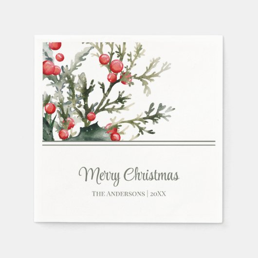 Modern Mistletoe Frohe Weihnachten Serviette (Vorderseite)