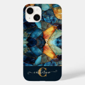 Modern Mit Monogramm Blaues Gold-Mosaikglas Case-Mate iPhone Hülle (Rückseite)