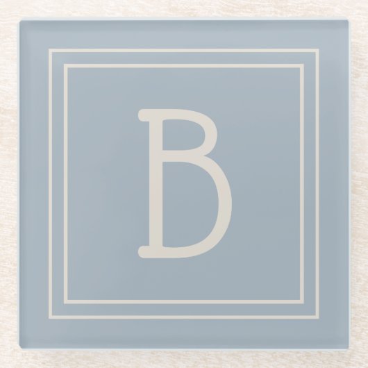 Modern Mit Monogramm Soft Blue & Ivory Initial Glasuntersetzer (Vorderseite)