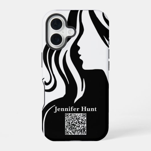 Modern, Mitarbeiter, Schwarzweiß QR-Code iPhone 16 Hülle (Rückseite)