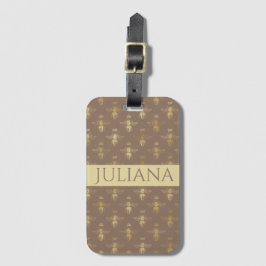 Modern Mocha Brown and Gold Queen Bee Luggage Tag Gepäckanhänger