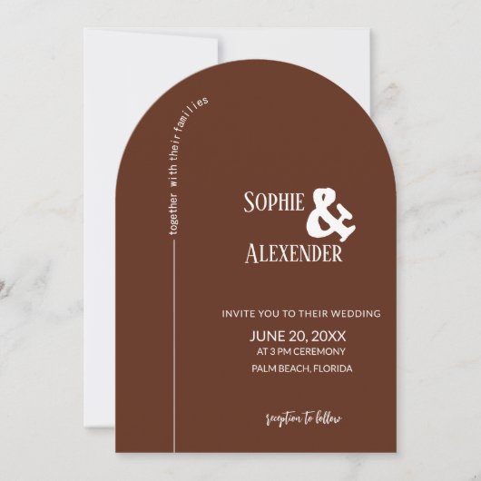 Modern Mocha Brown Arch Wedding Einladung (Vorderseite)