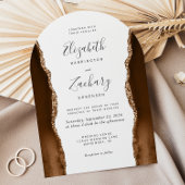 Modern Mocha Brown Gold Agate Arch Form Hochzeit Einladung