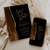 Modern Mocha Brown Gold Agate Black Save the Date
