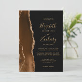 Modern Mocha Brown Gold Agate Dark Wedding Einladung (Stehend Vorderseite)