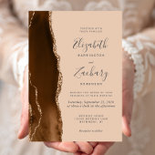 Modern Mocha Brown Gold Agate Tan Wedding Einladung