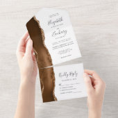 Modern Mocha Brown Gold Agate Wedding All In One Einladung (Abreißen)