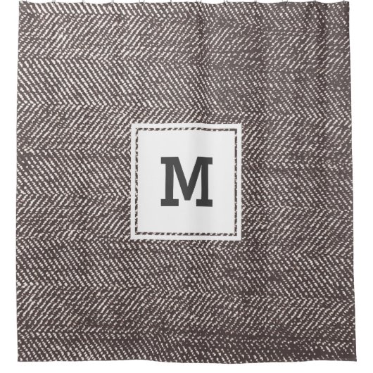 Modern Mocha Brown Herringbone Monogram Duschvorhang (Vorderseite)