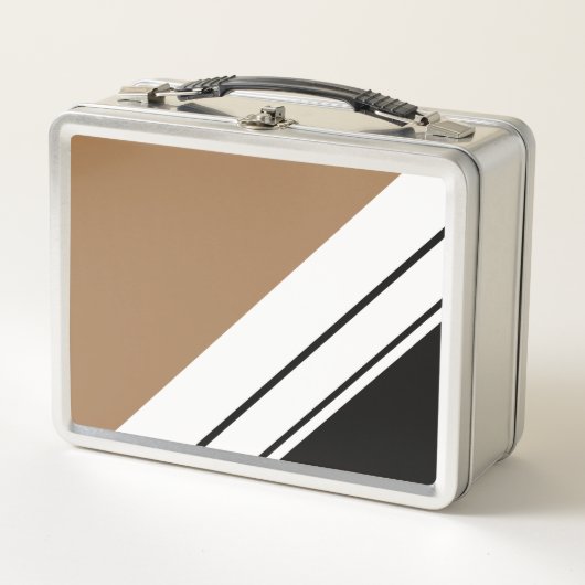 Modern Mocha Brown Schwarz-weiße Rennstrecke Strei Metall Brotdose (Vorderseite)