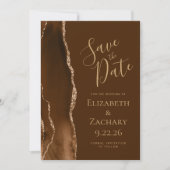 Modern Mocha Gold Agate Brown Save the Date (Vorderseite)
