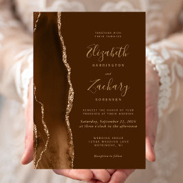 Modern Mocha Gold Agate Brown Wedding Einladung
