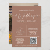 Modern Mocha Mousse Boho Arch QR Code Foto Einladung (Vorne/Hinten)