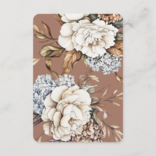 Modern Mocha Mousse Wedding Peony & Hydrangea Begleitkarte (Rückseite)