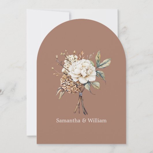 Modern Mocha Mousse Wedding Peony & Hydrangea Einladung (Rückseite)